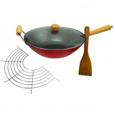 Oster Cocina 14" Gran Via Carbon Steel Wok Set with Lid, Rack and Spatula OST1360